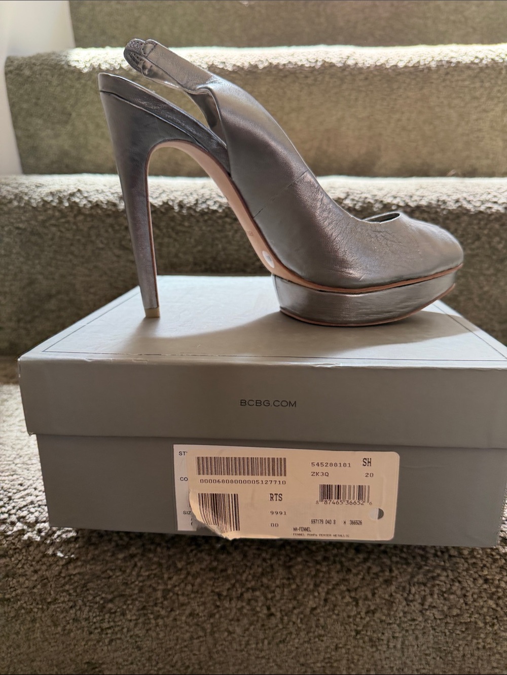 BCBG Pewter Metallic Slingback Platform Pumps